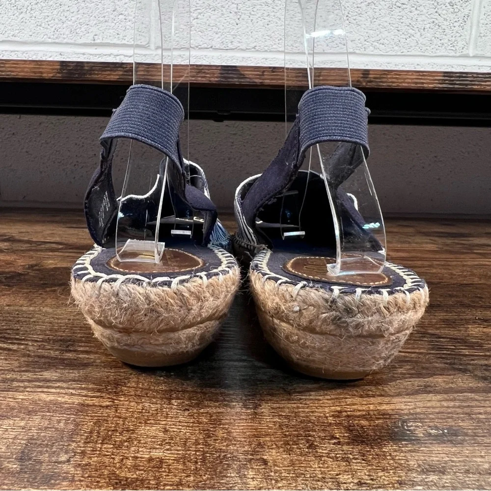 Cliffs‎ Espadrille Sandal Chyme Wedge Peep Toe Navy Blue Striped Sling Back 10